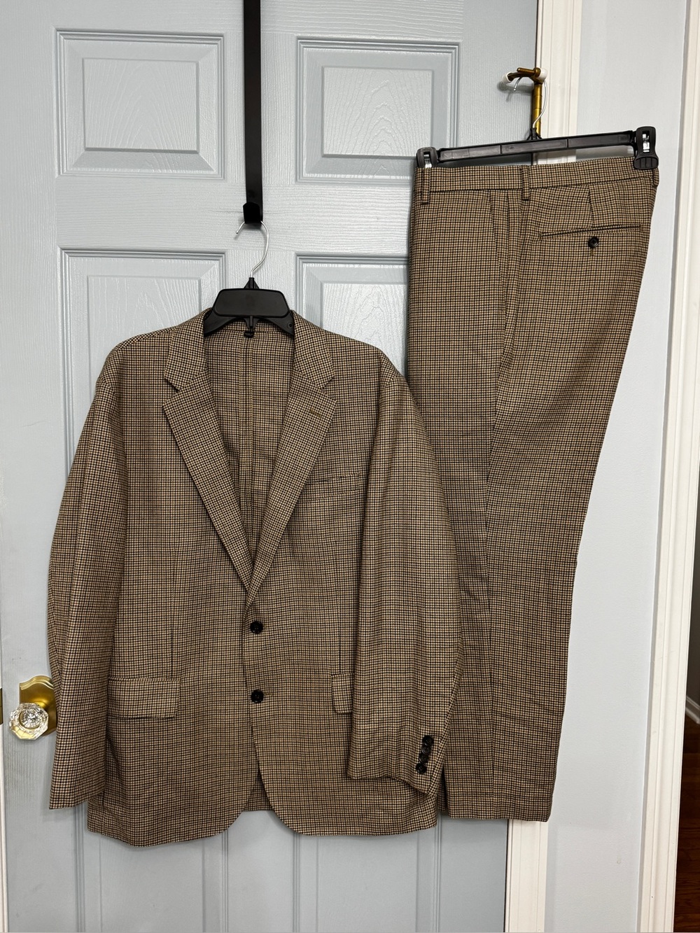 J Crew Ludlow MOON Cotton Wool Suit 44 R Houndstooth Brown Blazer Jacket Pants